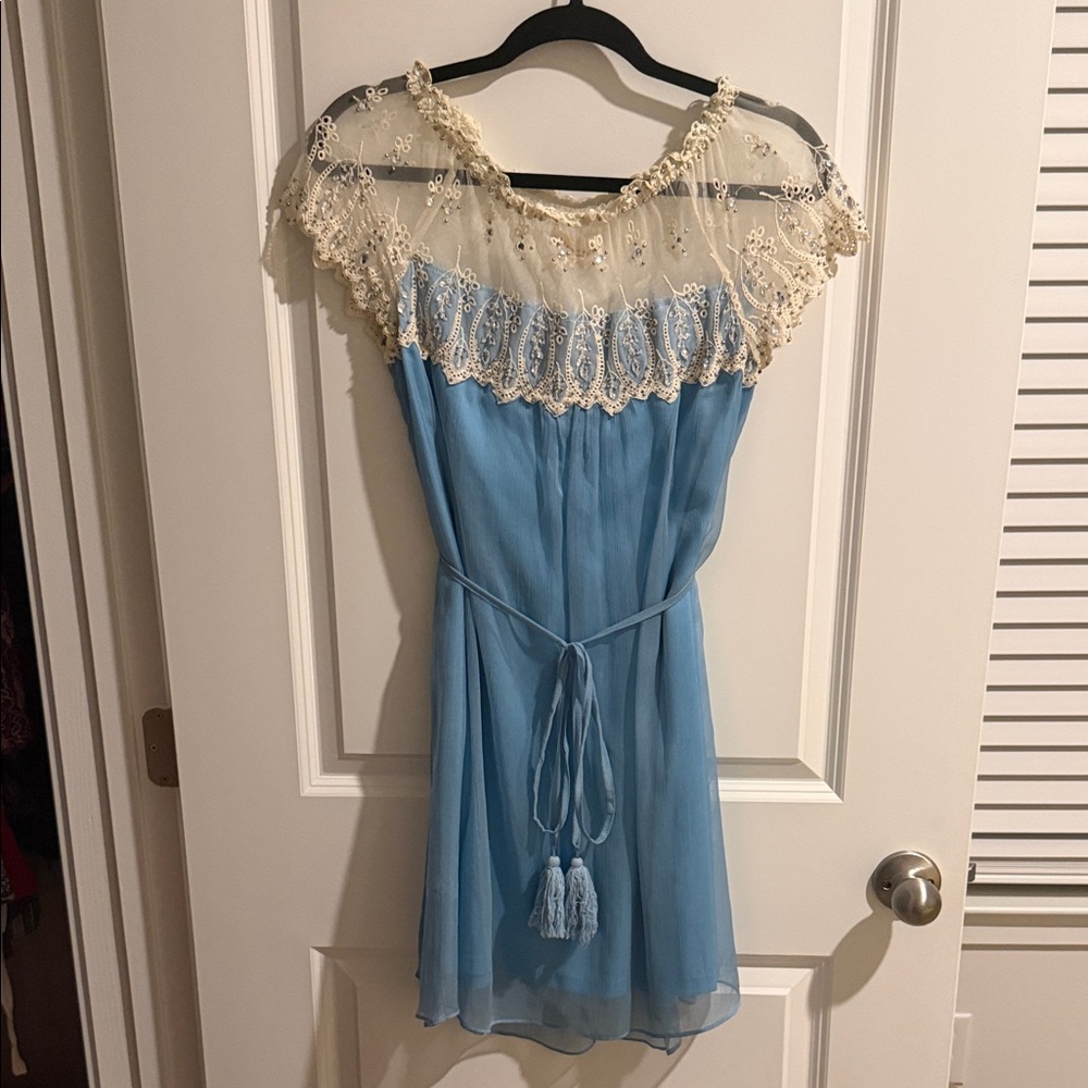 Altar'd State Blue and Cream Lace Dress